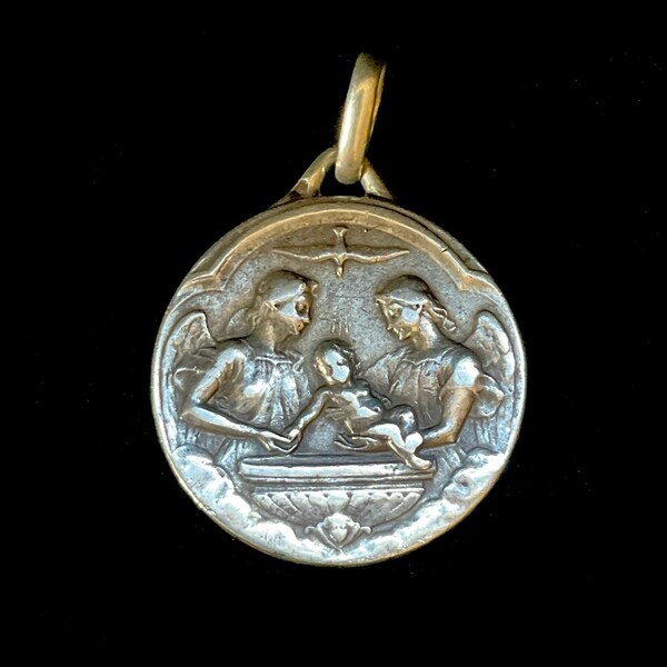 Médaille de baptême en argent des anges gardiens, conçue par Dropsy