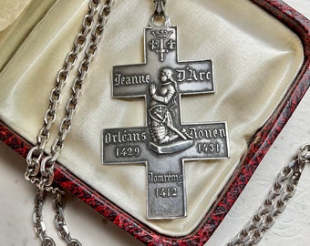 Joan of Arc Silver Cross of Lorraine Pendant signed Daubrée