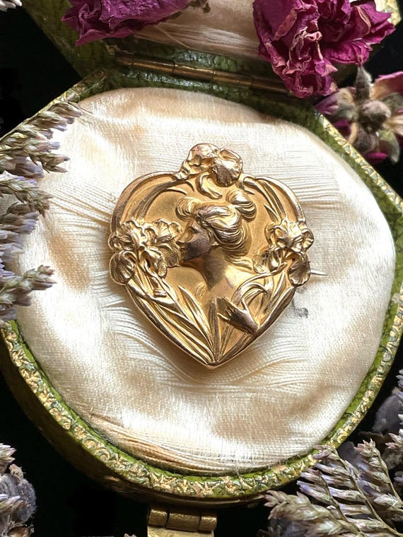 Broche Ancienne Art Déco En Argent Massif 925 – Motif Fleurs Noir