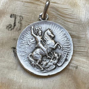 Antique French St George Silver Medal Pendant, c. 1920