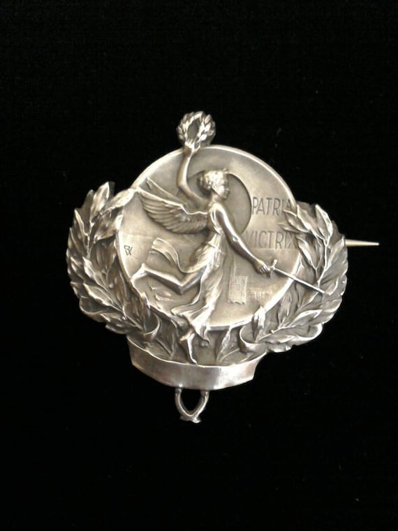 Antique French Silver Victory Angel Brooch