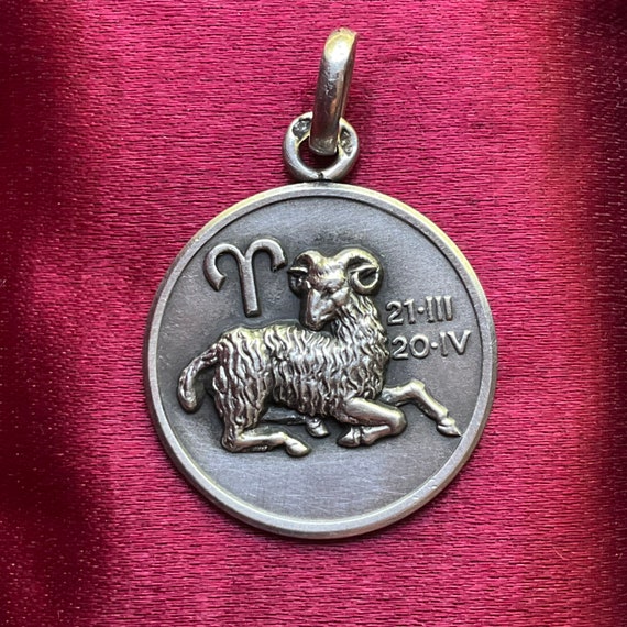 Vintage Aries the Ram Zodiac Medal Pendant / Silver / French - Etsy