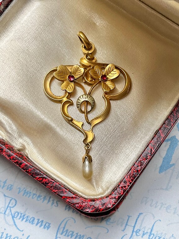 Art Nouveau French Lucky Shamrock Clover Pendant, 