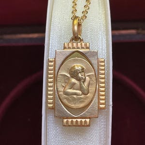 Antique Raphael’s Cherub Pendant by Dropsy, Gold-filled signed Oria