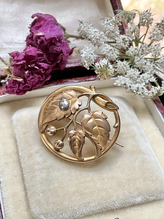Ancienne Broche Style Art Nouveau - Bijou Vintage Sans Marque, Métal Fixé