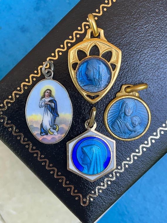 Antique Enamel Virgin Mary Pendant Charms, 4 Lot - Etsy