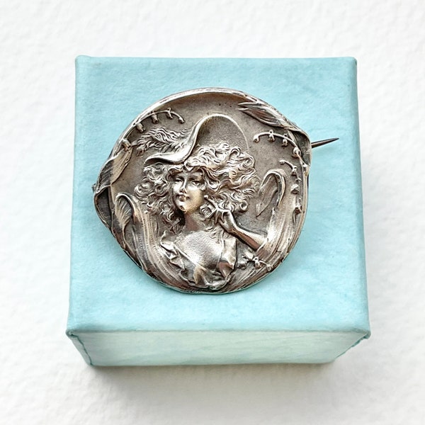 Broche Ancienne Art Nouveau En Muguet - Métal Argenté, Bon état - Vintage
