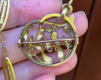 アールヌーボー様式のフランス製FIXゴールドフィルドヤドリギピン