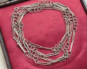 Antique Silver Necklace Chain, Trombone Links and Twisted Rope Links