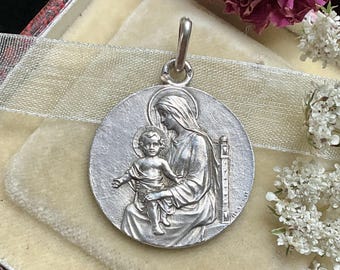 Médaille Vierge Auréolée Pénin Poncet - Plaqué Argent - Diamètre 31mm - Occasion