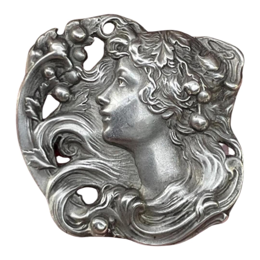 Art Nouveau Cherry Maiden Silver Brooch, Belle Epoque Lady Pin - Etsy