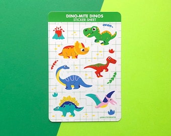 Dino-Mite Dinosaurs | Cute Dinosaur Vinyl Sticker Sheet | Kawaii Stickers for Planner or Journal