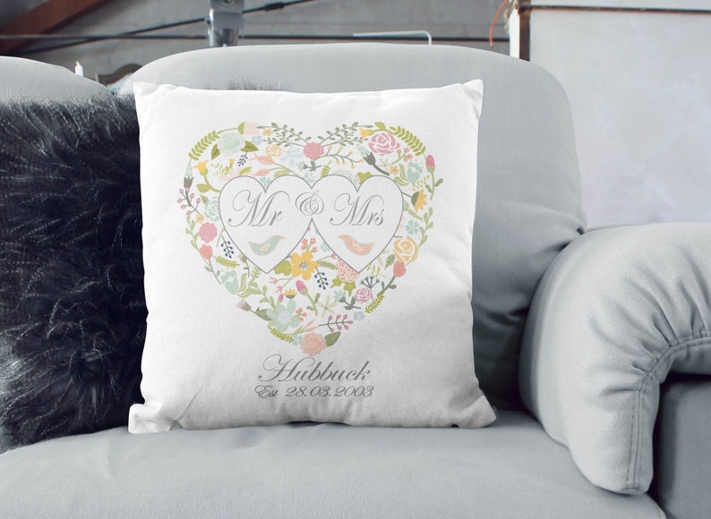 Personalized Decorative Cushion Cover Pillow Love Heart Couples Name year est.