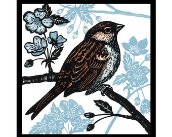 Original Handprinted Linocut Tree Sparrow | Garden Bird | Bird Art | Fine Art Lino Print