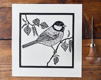 Original Handprinted Linocut Great Tit | Garden Bird | Bird Art | Fine Art Lino Print