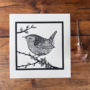 Original Handprinted Linocut Wren | Garden Bird | Bird Art | Fine Art Lino Print