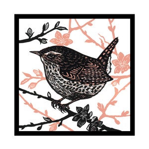 Original Handprinted Linocut Wren | Garden Bird | Bird Art | Fine Art Lino Print