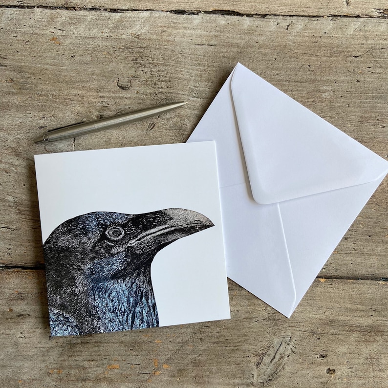 Raven Greetings Card Art Card Collagraph Birthday Gift Corvid image 1