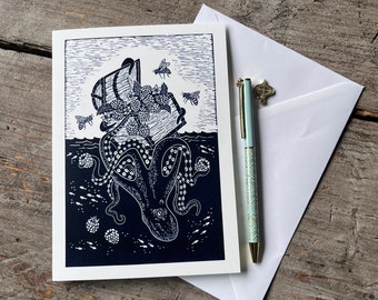 Octopus and Bees Greetings Card | Art Card | Any Occasional Card | Berried Treasure