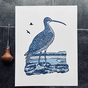 SECOND |The Curlew | Original Handprinted Linocut | Super Seconds Festival