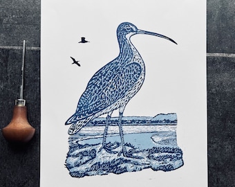 SECOND |The Curlew | Original Handprinted Linocut | Super Seconds Festival