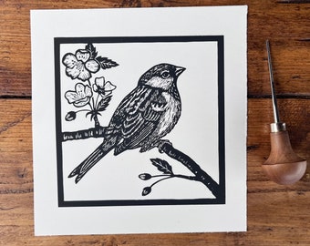 Original Handprinted Linocut Tree Sparrow | Garden Bird | Bird Art | Fine Art Lino Print