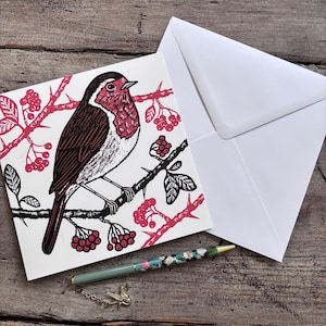 Rotkehlchen Grußkarte | Kunstkarte | Gartenvogel | Geburtstag | Geschenk | Alle Anlass-Karte | Linoldruck