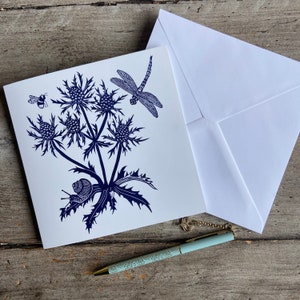 de mer/carte de voeux botanique | d'art | Fleur sauvage | Anniversaire | Cadeau | Linogravure