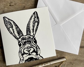 Rabbit / Forest Animal | Wildlife Greetings Card | Art Card | Birthday | Gift | Linocut