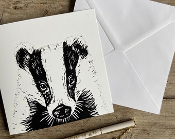 Badger / Forest Animal | Wildlife Greetings Card | Art Card | Birthday | Gift | Linocut