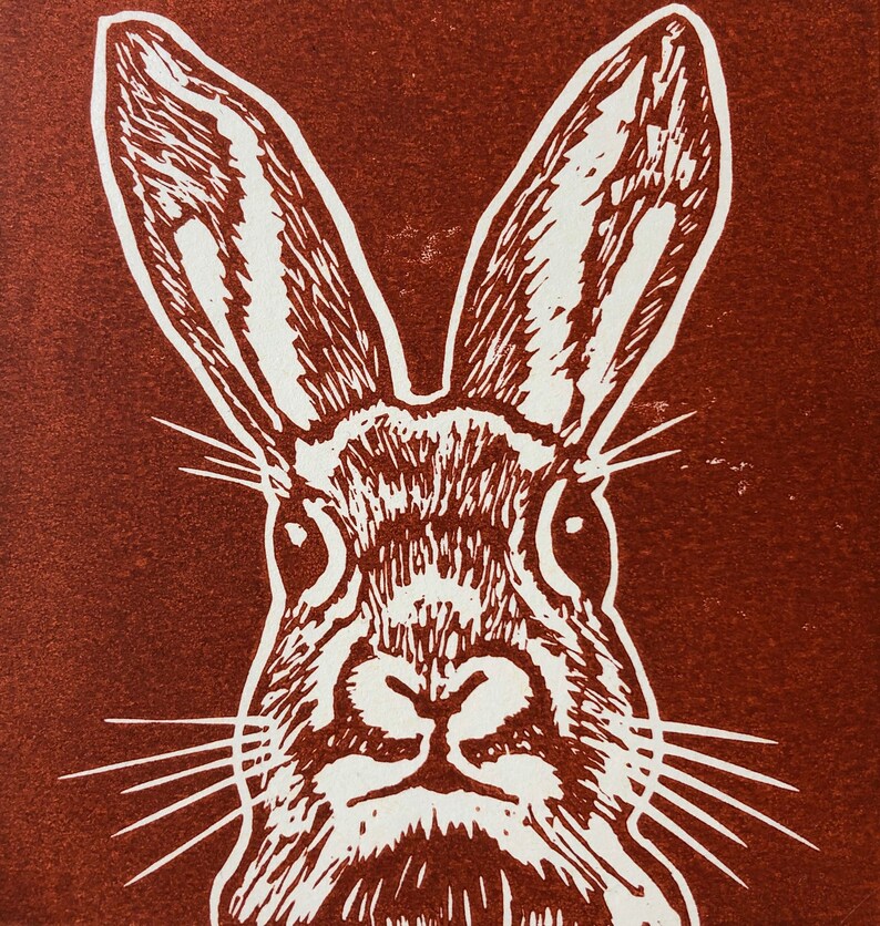 Original Handprinted Linocut Rabbit | Etsy