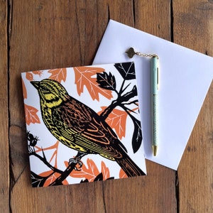 Gelbhammer / Vogel Grußkarte | Kunstkarte | Gartenvogel | Geburtstag | Geschenk | Karte für alle Anlässe | Linoldruck