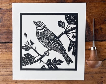 Original Handprinted Linocut Yellowhammer | Garden Bird | Bird Art | Fine Art Lino Print
