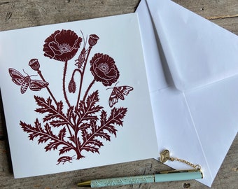 Corn Poppy / Botanical Greetings Card | Art Card | Wild Flower | Birthday | Gift | Linocut