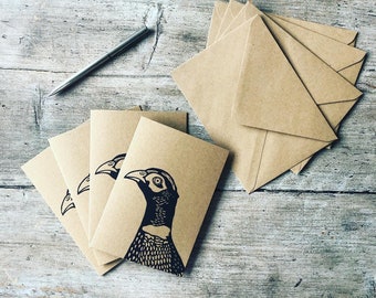 Original Handprinted Linocut Pheasant Note Cards | pack of 4 | Greetings cards |