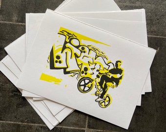 SECOND | BMX Original Handprinted Linocut Print |  Bike | Graffiti | Art Print | Super Seconds Festival