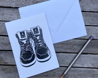 Air Jordans A6 Greetings Card | linocut | Shoes | Trainers