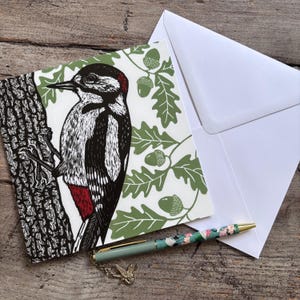 Buntspecht / Vogel Grußkarte | Kunstkarte | Gartenvogel | Geburtstag | Geschenk | Alle Anlass Karte | Linoldruck