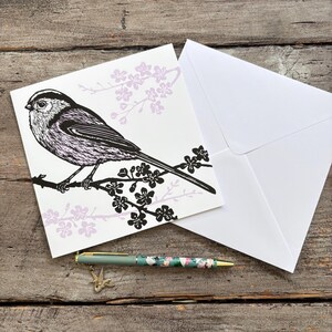 Schwanzmeise Grusskarte | Kunstkarte | Gartenvogel | Geburtstag | Geschenk | Alle Anlass-Karte | Linoldruck