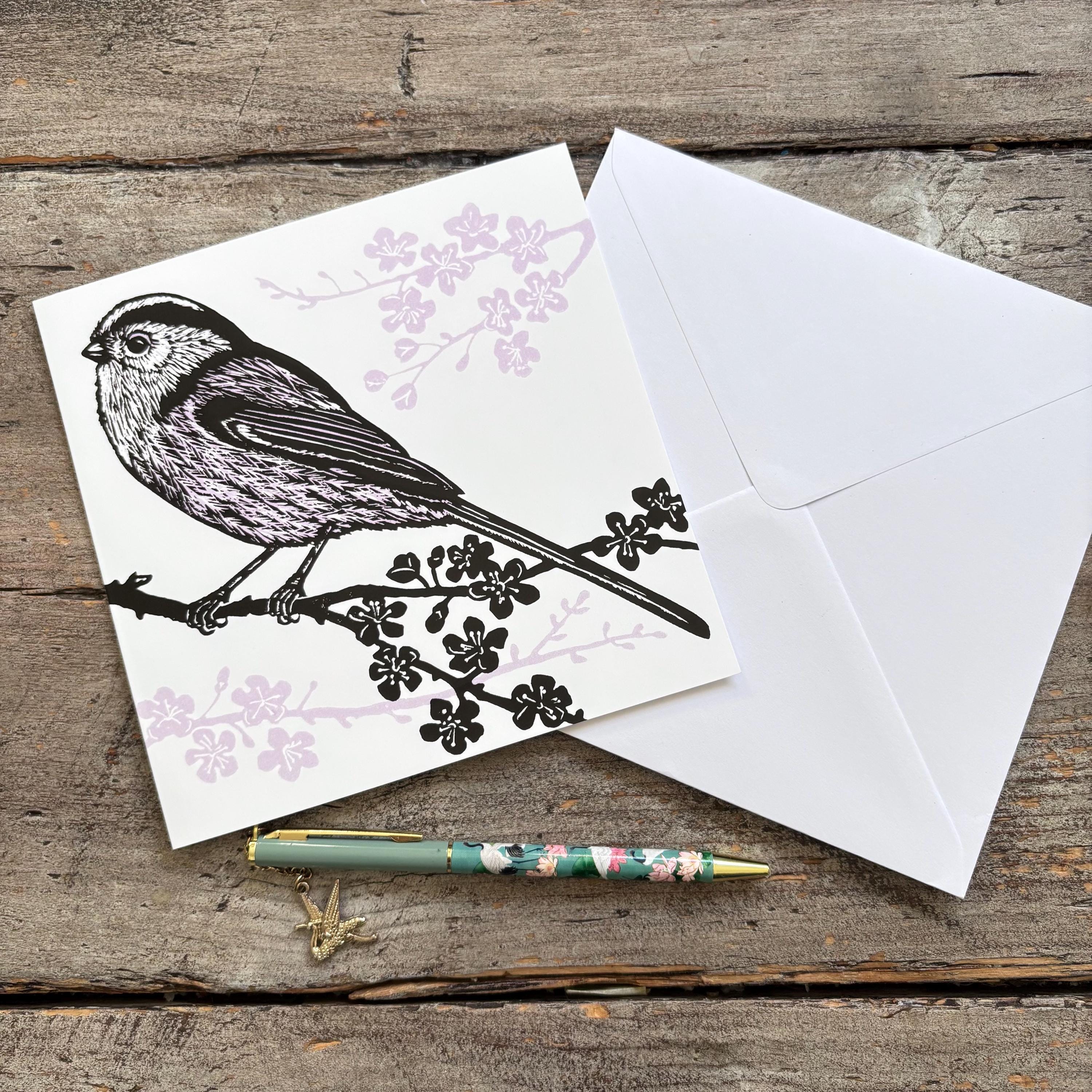 Long-Tailed Tit / Bird Greetings Card | Art Card | Garden Bird | Birthday | Gift | All Occasion Card | Linocut