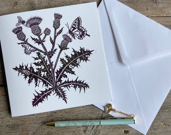 Creeping Thistle / Botanical Greetings Card | Art Card | Wild Flower | Birthday | Gift | Linocut