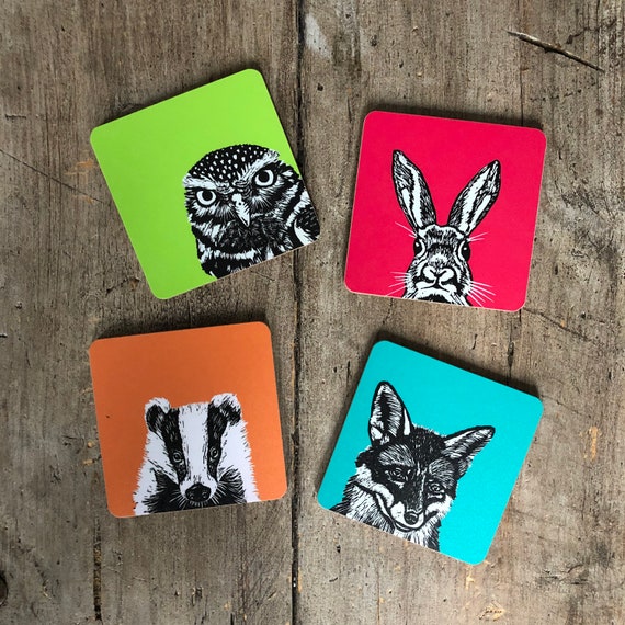 Woodland Animal Gift Hare Coaster Glass Coaster Animal Coaster Drinks Mat