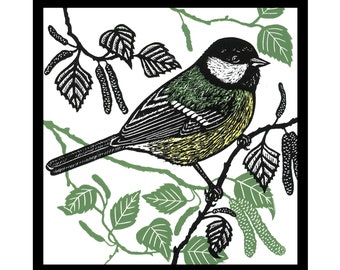 Original Handprinted Linocut Great Tit | Garden Bird | Bird Art | Fine Art Lino Print