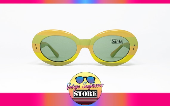 Green Marble Perspex.60s Pastel Sunglasses Wide Mirror Tinted 