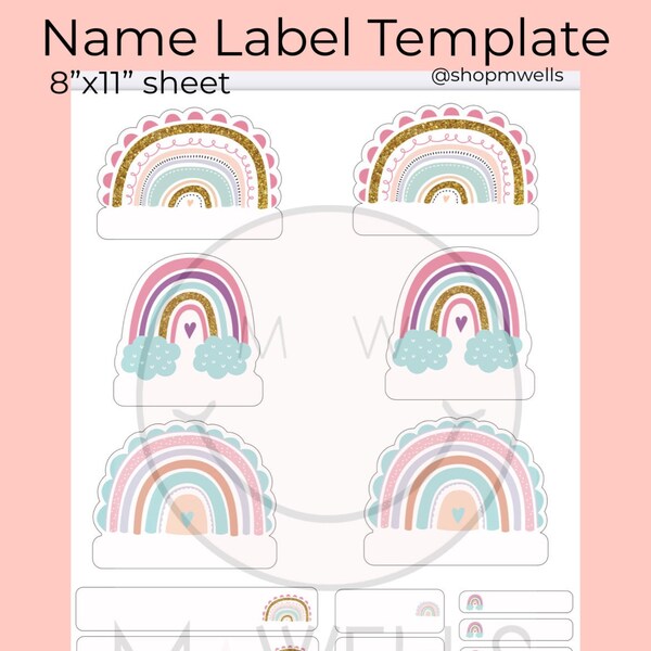 Digital Name Label Template, SVG, PNG, 8.5"x11" sheet, Printable Rainbow Girls