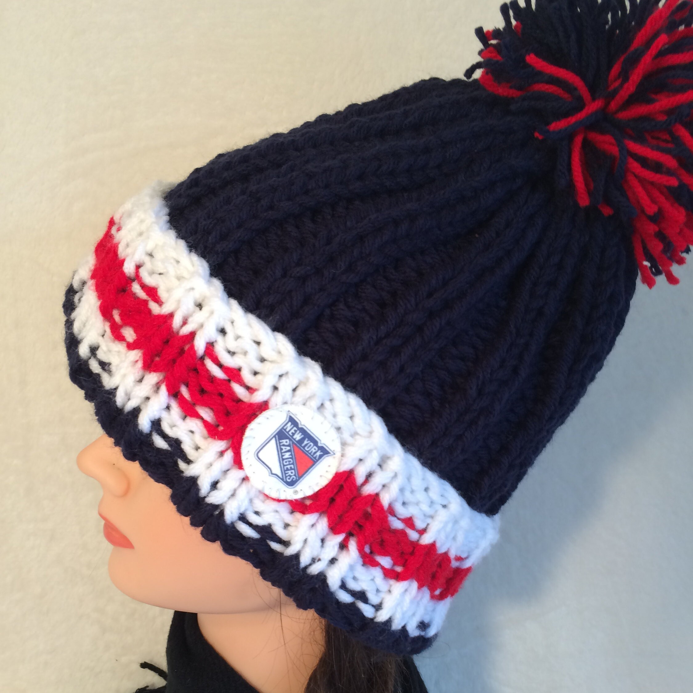 Rangers Hat Hockey Hat Chunky Knit Hat 