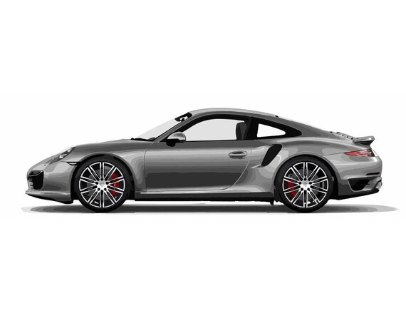 Porsche gray silver 911 Turbo vector vectorized print ultra high quality