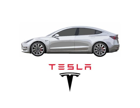 Tesla White Silver Model 3 Side With Color Logo Vector Etsy