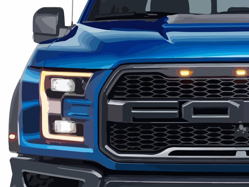 Ford F150 Raptor blue front vector vectorized print ultra high | Etsy Custom Ford Raptor Graphics