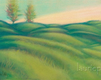 Landscape painting titled "Escape", nature art, fields, print on canvas